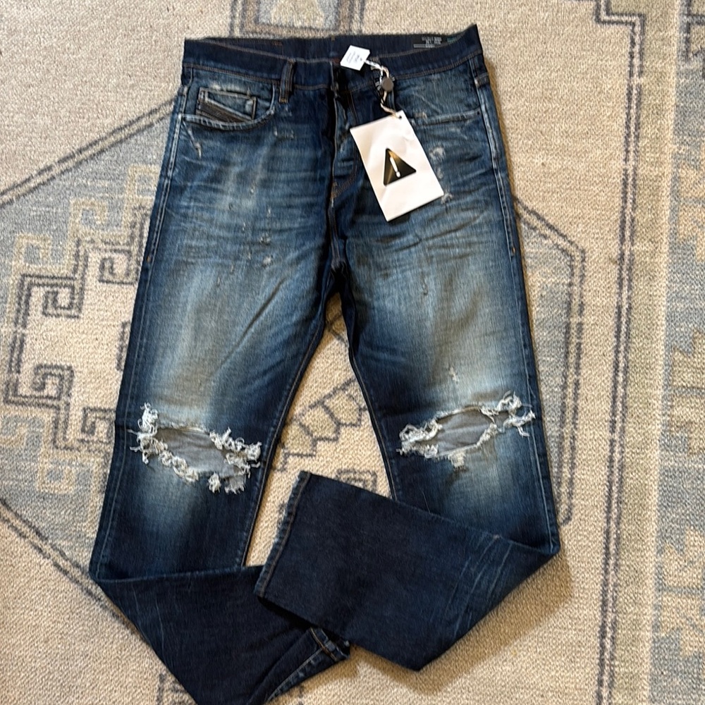 Men's Distressed Blue Denim Jeans - Classic Rinse